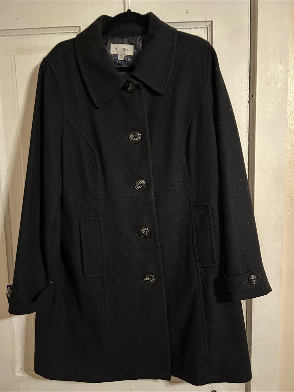Merona Black Single-Breasted Wool-Blend Pea Coat